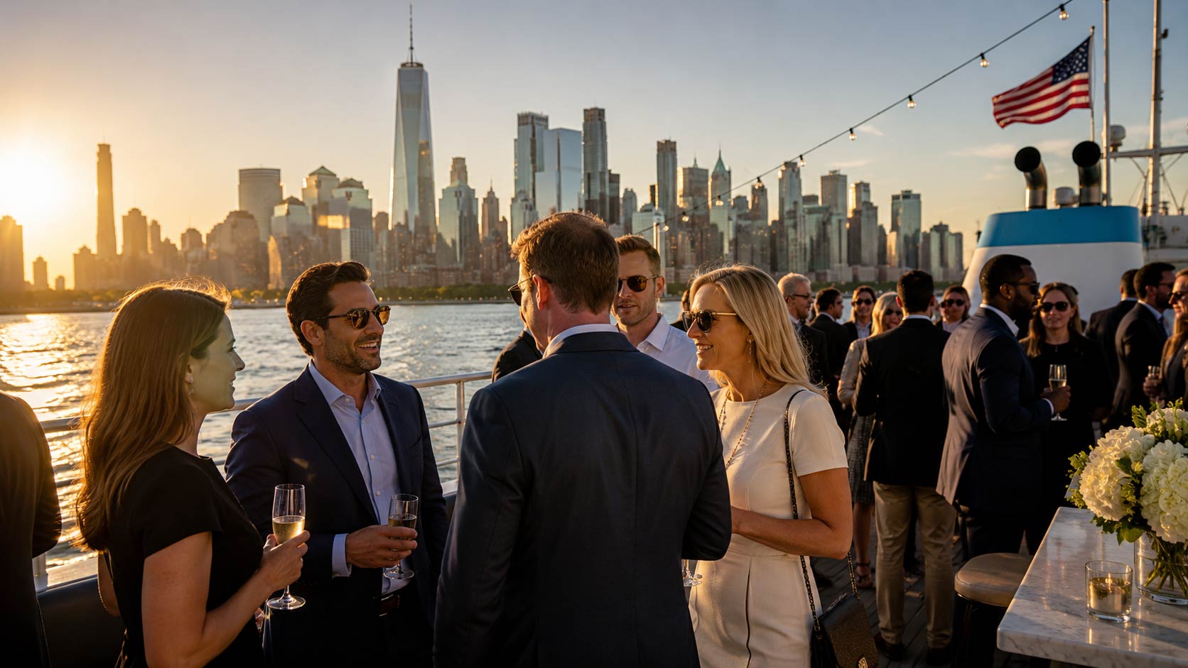 Clients networking aboard a yacht