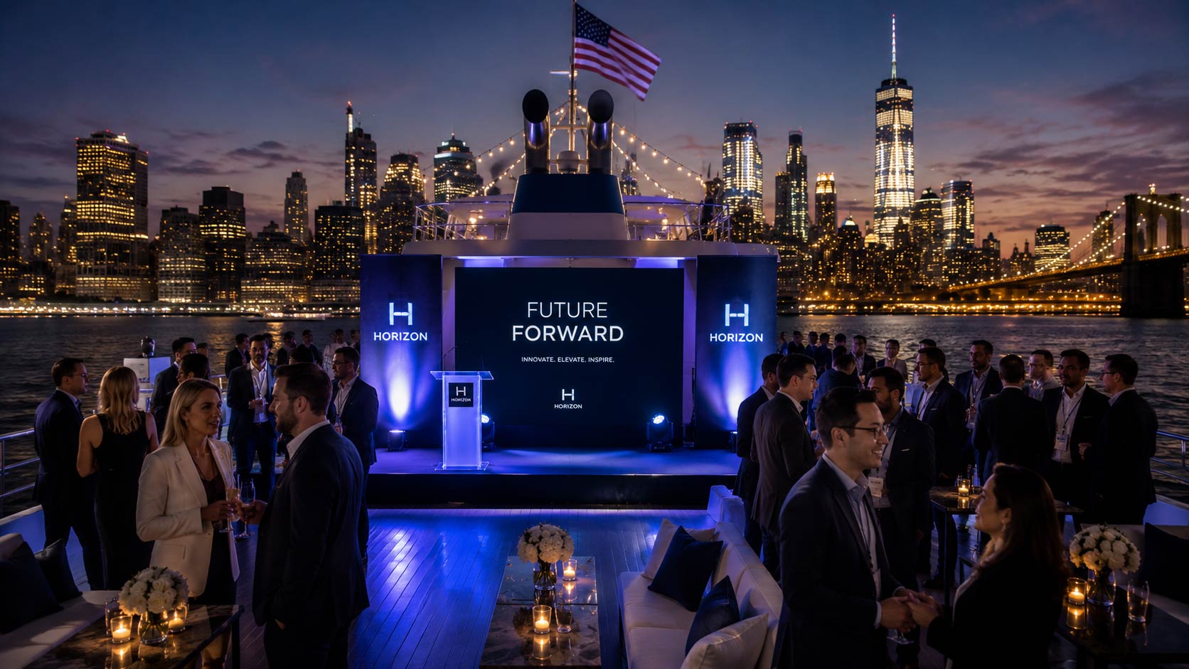 Evening product launch event aboard a yacht