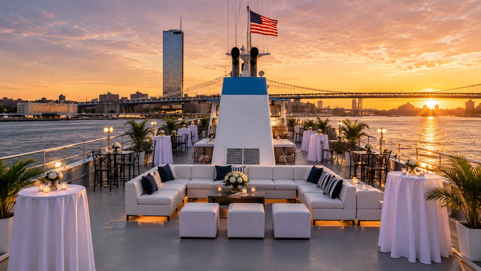 Open yacht deck set for a corporate gathering